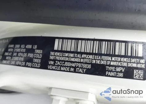 2015 Jeep Renegade Latitude from USA, damaged, VIN ZACCJBBH4FPB76836